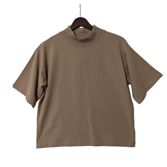 The Drop Womens Mockneck Tan Camel Knit Top Size S Minimalist Modal Boxy Capsule - Picture 1 of 8